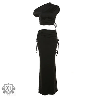 Split Sleeve Top & Maxi Skirt Set - Clothing