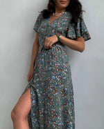 Spring Summer Mid-Sleeve Waist Split Floral Dress - Quality Home Clothing| Beauty