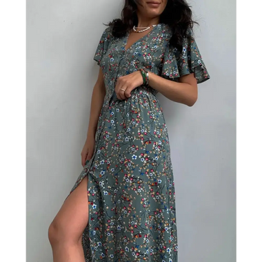 Spring Summer Mid-Sleeve Waist Split Floral Dress - Quality Home Clothing| Beauty