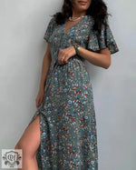 Spring Summer Mid-Sleeve Waist Split Floral Dress - Quality Home Clothing| Beauty