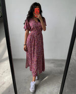 Spring Summer Mid-Sleeve Waist Split Floral Dress - Quality Home Clothing| Beauty