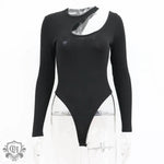 Rib Hollow Out Cutout out Bodysuit Women  Spring Long Sleeve Sexy Top Simple   Slimming - Quality Home Clothing| Beauty