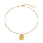 18K Gold Fashion Vintage Square Checkerboard Design Pendant Necklace - QH Clothing