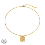 18K Gold Fashion Vintage Square Checkerboard Design Pendant Necklace - QH Clothing