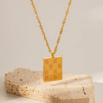 18K Gold Fashion Vintage Square Checkerboard Design Pendant Necklace - QH Clothing