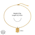 18K Gold Fashion Vintage Square Checkerboard Design Pendant Necklace - QH Clothing