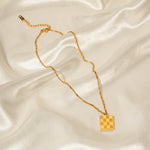 18K Gold Fashion Vintage Square Checkerboard Design Pendant Necklace - QH Clothing