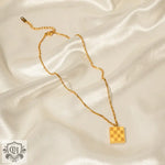 18K Gold Fashion Vintage Square Checkerboard Design Pendant Necklace - QH Clothing