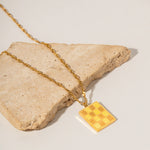 18K Gold Fashion Vintage Square Checkerboard Design Pendant Necklace - QH Clothing