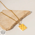 18K Gold Fashion Vintage Square Checkerboard Design Pendant Necklace - QH Clothing