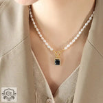 Exquisite Pearl and Gemstone Pendant Necklace -  QH Clothing