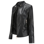 Graceful Stand Collar Faux Leather Jacket - QH Clothing