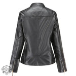 Graceful Stand Collar Faux Leather Jacket - QH Clothing