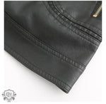 Graceful Stand Collar Faux Leather Jacket - QH Clothing