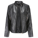 Graceful Stand Collar Faux Leather Jacket - QH Clothing