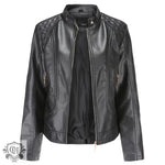 Graceful Stand Collar Faux Leather Jacket - QH Clothing