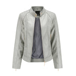 Graceful Stand Collar Faux Leather Jacket - QH Clothing