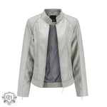 Graceful Stand Collar Faux Leather Jacket - QH Clothing