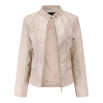 Graceful Stand Collar Faux Leather Jacket - QH Clothing