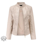 Graceful Stand Collar Faux Leather Jacket - QH Clothing