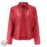 Graceful Stand Collar Faux Leather Jacket - QH Clothing