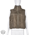 Stand Collar Padded Vest - S / Brown - Clothing