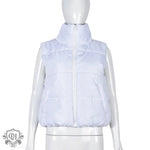 Stand Collar Padded Vest - S / White - Clothing