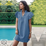 Stand Collar Ruffle Dress - QH Clothing