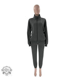 Stand Collar Zip Cardigan & Casual Trousers - Clothing