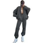 Stand Collar Zip Cardigan & Casual Trousers - S / Dark Grey - Clothing