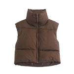 Stand Collar Zip Vest - S / Brown - Clothing