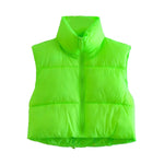 Stand Collar Zip Vest - S / fluorescent green - Clothing