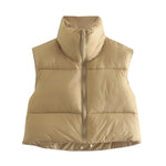 Stand Collar Zip Vest - S / Khaki - Clothing