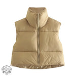 Stand Collar Zip Vest - S / Khaki - Clothing