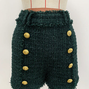 Star Lion Button Tweed Shorts - QH Clothing