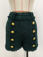 Star Lion Button Tweed Shorts - QH Clothing