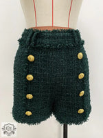 Star Lion Button Tweed Shorts - QH Clothing