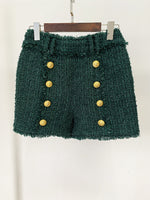 Star Lion Button Tweed Shorts - QH Clothing