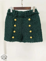 Star Lion Button Tweed Shorts - QH Clothing