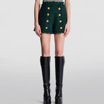 Star Lion Button Tweed Shorts - QH Clothing