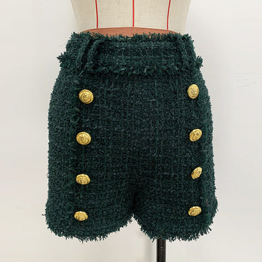 Star Lion Button Tweed Shorts - QH Clothing