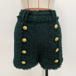 Star Lion Button Tweed Shorts - QH Clothing