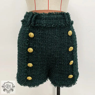 Star Lion Button Tweed Shorts - QH Clothing