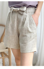 High Waist Linen Shorts with Belt - QH Clothing