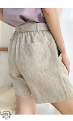 High Waist Linen Shorts with Belt - QH Clothing