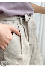 High Waist Linen Shorts with Belt - QH Clothing