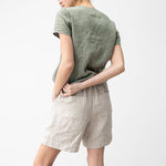 High Waist Linen Shorts with Belt - QH Clothing