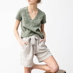 High Waist Linen Shorts with Belt - QH Clothing