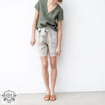 High Waist Linen Shorts with Belt - QH Clothing