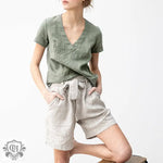 High Waist Linen Shorts with Belt - QH Clothing